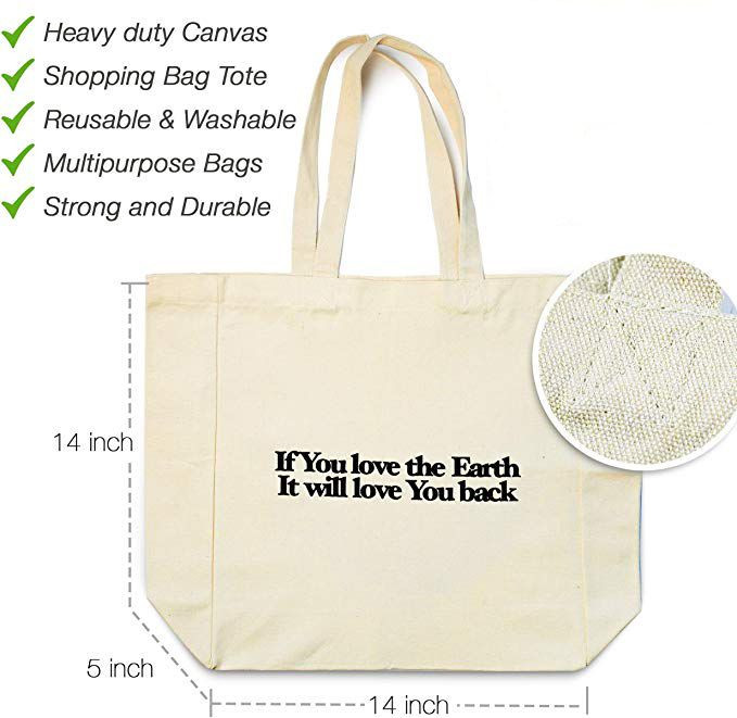 Custom 100% Cotton Canvas Tote Reusable Grocery Shopping Bag