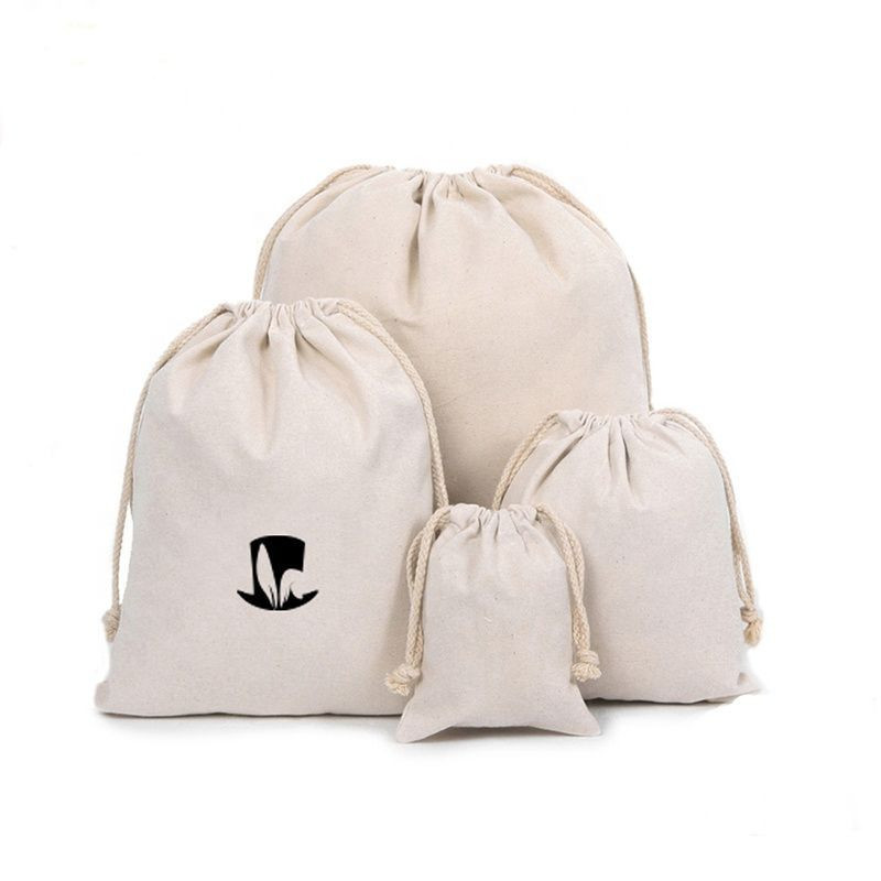 High quality custom printed small canvas cotton muslin drawstring bag