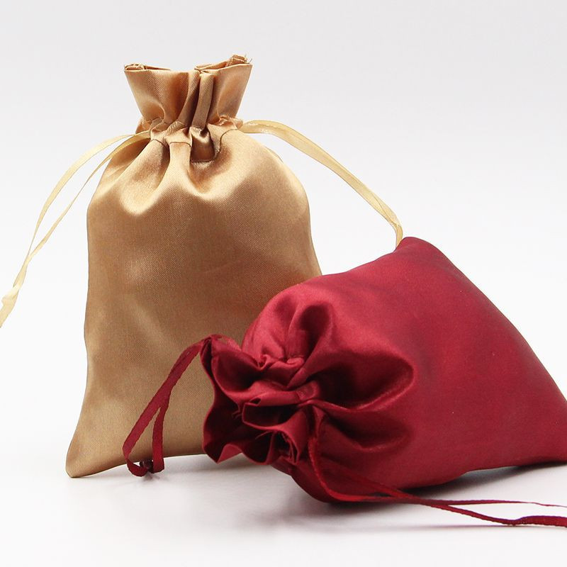 drawstring gift satin silk bag with customized logo